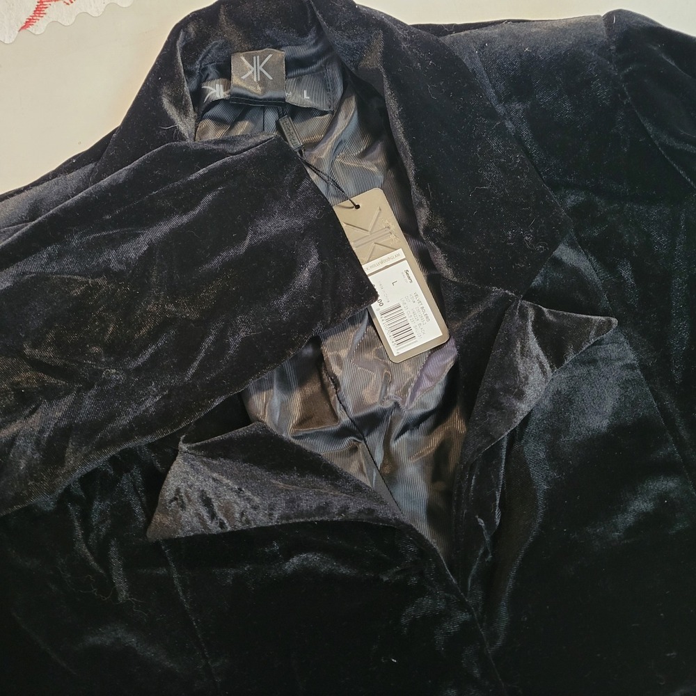 Kardashian Kollection Black Velvet Bolero Cropped Jacket Notched Lapel Large NWT
